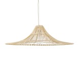 GloboStar® PALERMO 02209 Boho Κρεμαστό Φωτιστικό Καμπάνα Μονόφωτο 1 x E27 IP20 Μπεζ Ρατάν - Μ100 x Π100 x Υ30cm