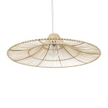 GloboStar® PALERMO 02209 Boho Κρεμαστό Φωτιστικό Καμπάνα Μονόφωτο 1 x E27 IP20 Μπεζ Ρατάν - Μ100 x Π100 x Υ30cm