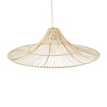 GloboStar® PALERMO 02209 Boho Κρεμαστό Φωτιστικό Καμπάνα Μονόφωτο 1 x E27 IP20 Μπεζ Ρατάν - Μ100 x Π100 x Υ30cm
