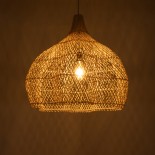 GloboStar® ADEJE 02210 Boho Κρεμαστό Φωτιστικό Καμπάνα Μονόφωτο 1 x E27 IP20 Μπεζ Ρατάν - Μ60 x Π60 x Υ60cm