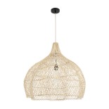 GloboStar® ADEJE 02210 Boho Κρεμαστό Φωτιστικό Καμπάνα Μονόφωτο 1 x E27 IP20 Μπεζ Ρατάν - Μ60 x Π60 x Υ60cm