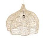 GloboStar® ADEJE 02210 Boho Κρεμαστό Φωτιστικό Καμπάνα Μονόφωτο 1 x E27 IP20 Μπεζ Ρατάν - Μ60 x Π60 x Υ60cm