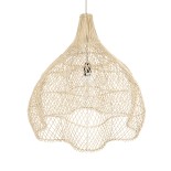 GloboStar® ADEJE 02210 Boho Κρεμαστό Φωτιστικό Καμπάνα Μονόφωτο 1 x E27 IP20 Μπεζ Ρατάν - Μ60 x Π60 x Υ60cm