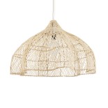 GloboStar® ADEJE 02211 Boho Κρεμαστό Φωτιστικό Καμπάνα Μονόφωτο 1 x E27 IP20 Μπεζ Ρατάν - Μ80 x Π80 x Υ55cm