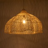 GloboStar® ADEJE 02211 Boho Κρεμαστό Φωτιστικό Καμπάνα Μονόφωτο 1 x E27 IP20 Μπεζ Ρατάν - Μ80 x Π80 x Υ55cm
