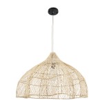 GloboStar® ADEJE 02211 Boho Κρεμαστό Φωτιστικό Καμπάνα Μονόφωτο 1 x E27 IP20 Μπεζ Ρατάν - Μ80 x Π80 x Υ55cm