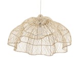 GloboStar® ADEJE 02211 Boho Κρεμαστό Φωτιστικό Καμπάνα Μονόφωτο 1 x E27 IP20 Μπεζ Ρατάν - Μ80 x Π80 x Υ55cm