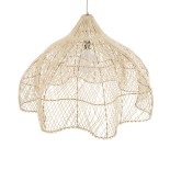 GloboStar® ADEJE 02211 Boho Κρεμαστό Φωτιστικό Καμπάνα Μονόφωτο 1 x E27 IP20 Μπεζ Ρατάν - Μ80 x Π80 x Υ55cm