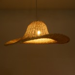 GloboStar® ESPARGOS 02214 Boho Κρεμαστό Φωτιστικό Πλέγμα Μονόφωτο 1 x E27 IP20 Μπεζ Ξύλο - Μ70 x Π70 x Υ35cm