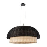 GloboStar® CORSICA 02216 Boho Κρεμαστό Φωτιστικό Καμπάνα Μονόφωτο 1 x E27 IP20 Μαύρο & Μπεζ Ξύλο - Μ70 x Π70 x Υ35cm
