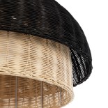 GloboStar® CORSICA 02216 Boho Κρεμαστό Φωτιστικό Καμπάνα Μονόφωτο 1 x E27 IP20 Μαύρο & Μπεζ Ξύλο - Μ70 x Π70 x Υ35cm