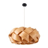 GloboStar® SARDIGNA 02218 Boho Κρεμαστό Φωτιστικό Καπέλο Μονόφωτο 1 x E27 IP20 Καφέ Ξύλο - Μ60 x Π60 x Υ30cm