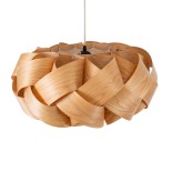 GloboStar® SARDIGNA 02218 Boho Κρεμαστό Φωτιστικό Καπέλο Μονόφωτο 1 x E27 IP20 Καφέ Ξύλο - Μ60 x Π60 x Υ30cm
