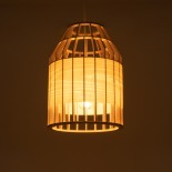 GloboStar® GALIA 02219 Boho Κρεμαστό Φωτιστικό Πλέγμα Μονόφωτο 1 x E27 IP20 Μπεζ & Καφέ Ξύλο - Μ30 x Π30 x Υ40cm