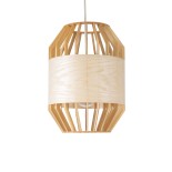 GloboStar® GALIA 02220 Boho Κρεμαστό Φωτιστικό Πλέγμα Μονόφωτο 1 x E27 IP20 Μπεζ & Καφέ Ξύλο - Μ30 x Π30 x Υ40cm