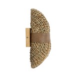 GloboStar® GUAVA 02222 Boho Φωτιστικό Τοίχου - Απλίκα Δίφωτο 2 x G9 AC220-240V IP20 - Μ11 x Π13 x Υ30cm - Σκούρο Μπεζ Ξύλινο Μπαμπού Πλέγμα με Μπεζ Δέρμα - 5 Χρόνια Εγγύηση