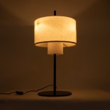 GloboStar® MARIGOLD 02227 Μοντέρνο Επιτραπέζιο Φωτιστικό Πορτατίφ Τρίφωτο 3 x E27 IP20 Μαύρο Μέταλλο με Μπεζ Ύφασμα - M36 x Π36 x Υ70cm