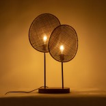 GLOBOSTAR® AZUL 02231 Boho Επιτραπέζιο Φωτιστικό Πορτατίφ με Ντουί 2 x E27 AC 220-240V IP20 - Μπεζ & Μαύρο - Μ45 x Π11 x Υ75cm