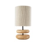 GloboStar® TUVALU 02236 Boho Επιτραπέζιο Φωτιστικό Πορτατίφ Μονόφωτο 1 x E27 IP20 Καφέ Ξύλο με Μπεζ Βαμβακερό Νήμα - Μ22 x Π22 x Υ42cm