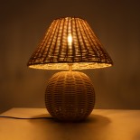 GloboStar® PERU 02239 Boho Επιτραπέζιο Φωτιστικό Πορτατίφ Μονόφωτο 1 x E27 IP20 Μπεζ Ξύλο - Μ40 x Π40 x Υ45cm