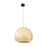 GloboStar® KAILANI 02242 Boho Κρεμαστό Φωτιστικό Οροφής Μονόφωτο 1 x E27 AC220-240V IP20 - Φ40 x Υ30cm - Μπεζ Λεπτό Φύλλο Ξύλου Καμπάνα