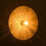 GloboStar® COLOMBO 02277 Boho Φωτιστικό Τοίχου - Απλίκα Μονόφωτο 1 x E27 AC 220-240V IP20 - Φ40 x Υ4.5cm - Μπεζ Καφέ Φυσική Ράφια Άχυρο Πλέγμα