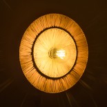 GloboStar® COLOMBO 02278 Boho Φωτιστικό Τοίχου - Απλίκα Μονόφωτο 1 x E27 AC 220-240V IP20 - Φ40 x Υ4.5cm - Μπεζ με Μπεζ Καφέ Φυσική Ράφια Άχυρο Πλέγμα
