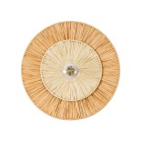 GloboStar® COLOMBO 02278 Boho Φωτιστικό Τοίχου - Απλίκα Μονόφωτο 1 x E27 AC 220-240V IP20 - Φ40 x Υ4.5cm - Μπεζ με Μπεζ Καφέ Φυσική Ράφια Άχυρο Πλέγμα