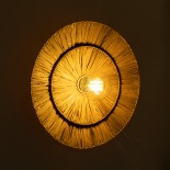 GloboStar® COLOMBO 02284 Boho Φωτιστικό Τοίχου - Απλίκα Μονόφωτο 1 x E27 AC 220-240V IP20 - Φ40 x Υ4.5cm - Μπεζ Καφέ Φυσική Ράφια Άχυρο Πλέγμα