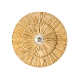 GloboStar® COLOMBO 02284 Boho Φωτιστικό Τοίχου - Απλίκα Μονόφωτο 1 x E27 AC 220-240V IP20 - Φ40 x Υ4.5cm - Μπεζ Καφέ Φυσική Ράφια Άχυρο Πλέγμα