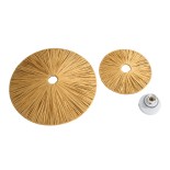 GloboStar® COLOMBO 02284 Boho Φωτιστικό Τοίχου - Απλίκα Μονόφωτο 1 x E27 AC 220-240V IP20 - Φ40 x Υ4.5cm - Μπεζ Καφέ Φυσική Ράφια Άχυρο Πλέγμα