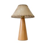 GloboStar® MASPALOMAS 02291 Boho Επιτραπέζιο Φωτιστικό Πορτατίφ Μονόφωτο 1 x E27 IP20 Καφέ Ξύλο με Μπεζ Ύφασμα - Μ30 x Π30 x Υ45cm