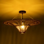 GloboStar® PALERMO 02308 Boho Φωτιστικό Οροφής Πλέγμα Μονόφωτο 1 x E27 IP20 Καφέ Ρατάν - Μ60 x Π60 x Υ36cm