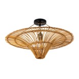 GloboStar® PALERMO 02308 Boho Φωτιστικό Οροφής Πλέγμα Μονόφωτο 1 x E27 IP20 Καφέ Ρατάν - Μ60 x Π60 x Υ36cm