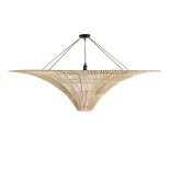 GloboStar® PALERMO 02309 Boho Φωτιστικό Οροφής Πλέγμα Μονόφωτο 1 x E27 IP20 Μπεζ Ξύλο - Μ150 x Π150 x Υ78cm