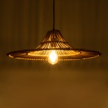 GloboStar® PALERMO 02310 Boho Κρεμαστό Φωτιστικό Καμπάνα Μονόφωτο 1 x E27 IP20 Καφέ Ρατάν - Μ60 x Π60 x Υ18cm