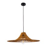 GloboStar® PALERMO 02310 Boho Κρεμαστό Φωτιστικό Καμπάνα Μονόφωτο 1 x E27 IP20 Καφέ Ρατάν - Μ60 x Π60 x Υ18cm