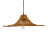 GloboStar® PALERMO 02310 Boho Κρεμαστό Φωτιστικό Καμπάνα Μονόφωτο 1 x E27 IP20 Καφέ Ρατάν - Μ60 x Π60 x Υ18cm