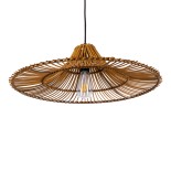 GloboStar® PALERMO 02310 Boho Κρεμαστό Φωτιστικό Καμπάνα Μονόφωτο 1 x E27 IP20 Καφέ Ρατάν - Μ60 x Π60 x Υ18cm