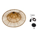 GloboStar® PALERMO 02310 Boho Κρεμαστό Φωτιστικό Καμπάνα Μονόφωτο 1 x E27 IP20 Καφέ Ρατάν - Μ60 x Π60 x Υ18cm