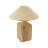 GloboStar® LAFRONTERA 02313 Boho Επιτραπέζιο Φωτιστικό Πορτατίφ Μονόφωτο 1 x E27 IP20 Μπεζ Ξύλο με Μπεζ Ύφασμα - Μ50 x Μ50 x Υ60cm