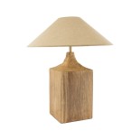 GloboStar® LAFRONTERA 02313 Boho Επιτραπέζιο Φωτιστικό Πορτατίφ Μονόφωτο 1 x E27 IP20 Μπεζ Ξύλο με Μπεζ Ύφασμα - Μ50 x Μ50 x Υ60cm