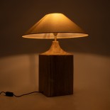 GloboStar® LAFRONTERA 02313 Boho Επιτραπέζιο Φωτιστικό Πορτατίφ Μονόφωτο 1 x E27 IP20 Μπεζ Ξύλο με Μπεζ Ύφασμα - Μ50 x Μ50 x Υ60cm
