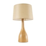 GloboStar® BERKBAY 02319 Boho Επιτραπέζιο Φωτιστικό Πορτατίφ Μονόφωτο 1 x E27 IP20 Μπεζ Ξύλο με Μπεζ Ύφασμα - Μ32 x Π32 x Υ55cm