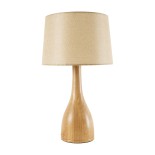 GloboStar® BERKBAY 02319 Boho Επιτραπέζιο Φωτιστικό Πορτατίφ Μονόφωτο 1 x E27 IP20 Μπεζ Ξύλο με Μπεζ Ύφασμα - Μ32 x Π32 x Υ55cm