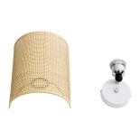 GloboStar® SAOTOME 02321 Boho Φωτιστικό Τοίχου - Απλίκα Μονόφωτο 1 x E27 AC 220-240V IP20 - Μ20 x Π10 x Υ25cm - Μπεζ Ξύλινο Μπαμπού Πλέγμα