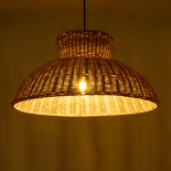 GloboStar® MALABO 02328 Boho Κρεμαστό Φωτιστικό Καμπάνα Μονόφωτο 1 x E27 IP20 Καφέ Ξύλο - Μ60 x Π60 x Υ31cm