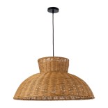 GloboStar® MALABO 02328 Boho Κρεμαστό Φωτιστικό Καμπάνα Μονόφωτο 1 x E27 IP20 Καφέ Ξύλο - Μ60 x Π60 x Υ31cm