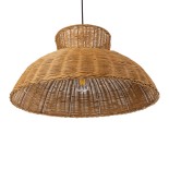 GloboStar® MALABO 02328 Boho Κρεμαστό Φωτιστικό Καμπάνα Μονόφωτο 1 x E27 IP20 Καφέ Ξύλο - Μ60 x Π60 x Υ31cm