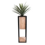 GloboStar® Artificial Garden CASSIANO 20752 Επιδαπέδιο Μεταλλικό Τσιμεντένιο Κασπώ Γλάστρα - Flower Pot Καφέ με Μαύρο Μ36 x Π36 x Υ120cm